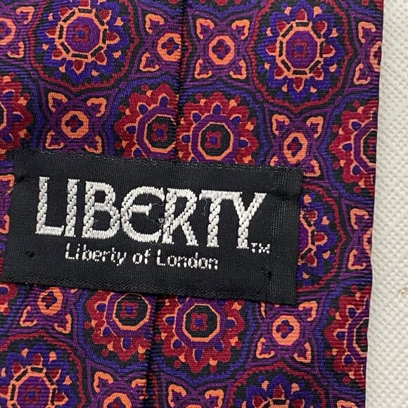 Liberty Of London Mens 100% Silk Tie Purple Red Geometric Pattern Made In USA - Picture 2 of 6